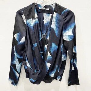 DVF Diane Von Furstenberg Issie Abstract Print Wrap Front Silk Top Blouse Shirt